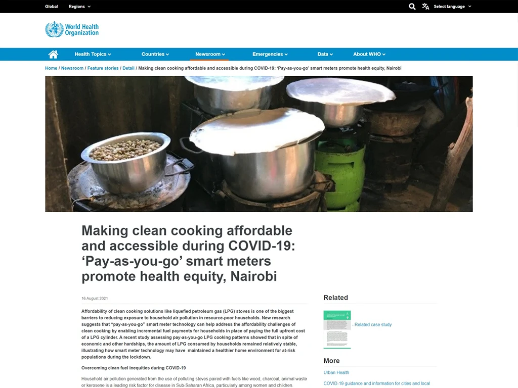 WHO - Making clean cooking affordable and accessible during COVID-19 - pay-as-you-go smart meters promote health equity, Nairobi